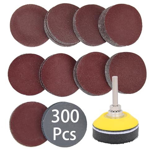 Adwikoso 300 Pcs 50mm Sanding Discs, 80-3000 Grit 2 Inch Sandpaper Discs with 1/4" Shank Backing Plate and Soft Foam Buffering Pad, for Drill Grinder Rotary Tool, Hook and Loop Sanding Pads Attachment