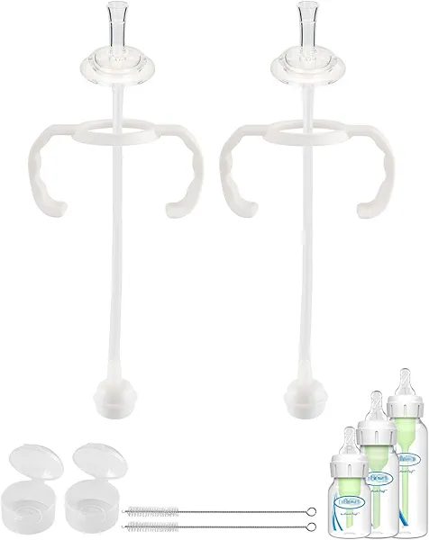 Straw Cup Conversion Kit for Dr Browns Narrow and Narrow Glass Baby Bottles, Weighted Straw Replacement Kit with Soft Straw Top and Handle,6m+,Set of 2