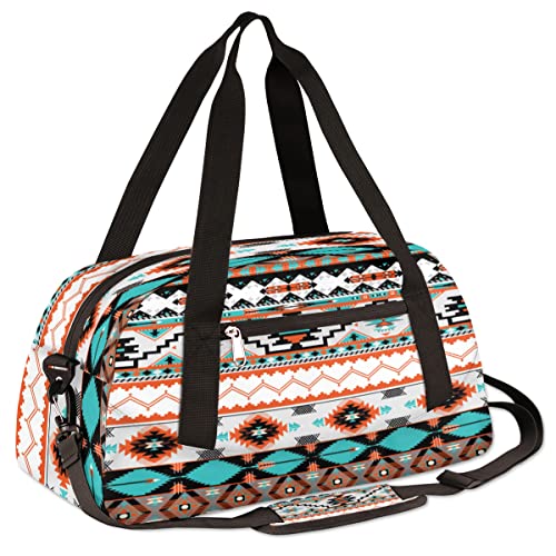AUUXVA Ethnic Aztec Geometric Gym Bag for Women and Men, Zigzag Small Duffel Bag, 18.5 x 9.4 x 7.8 inches, Multicolor, Polyester3