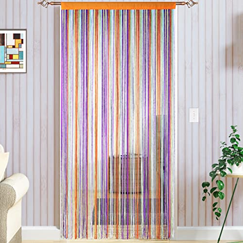 Rideaux à cordes style spaghetti Taiyuhomes faits à la main - Divise-pièces multifonctions - Grillage-moustiquaire pour fenêtres et portes, Rainbow, 90x245cm
