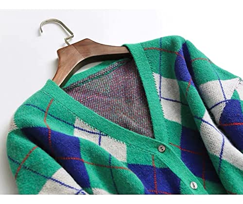Image of Women's Long Sleeve Cardigan Sweater,Cute Y2K Top Knit Colorful Patterned V Neck Button Outwear S~XL