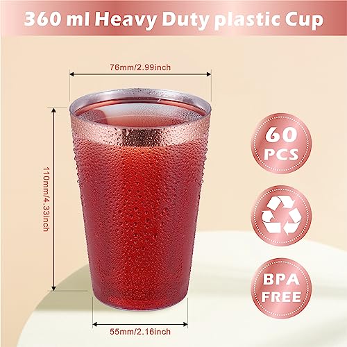 Hejo 60PCS Rose Gold Rimmed Plastic Cups, 360 ml-12oz Plastic Glasses, Plastic Wine Glasses Reusable for Cocktail Champagne - Image 3