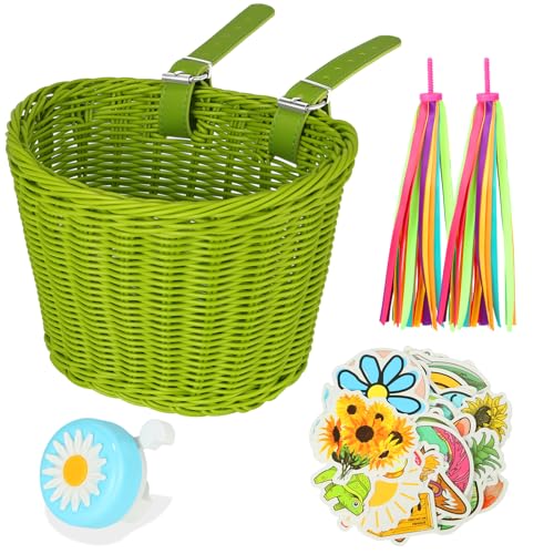 Panier de vélo tissé main SVNR enfants, finitions cuir et clochette haut de gamme