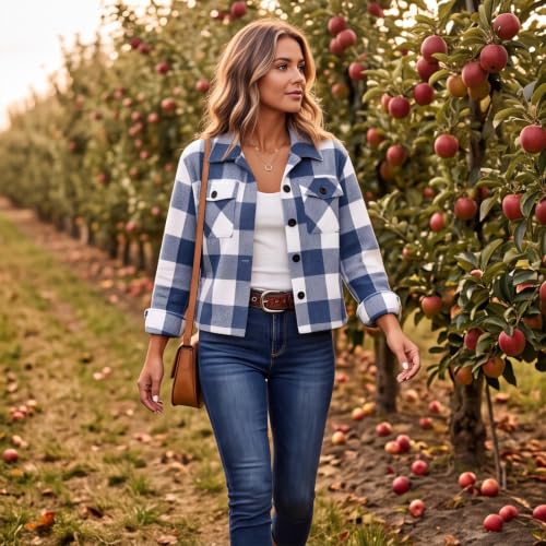 Cropped Shacket Women Button Down Plaid Collared Cropped Barn Jacket Women - image 6