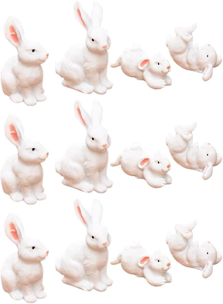 LUOZZY 20 Pcs Easter Miniature Bunny Figure Animal Rabbit Toys Mini Figurines Cake Toppers Fairy Collection Playset Ornaments - Random Style