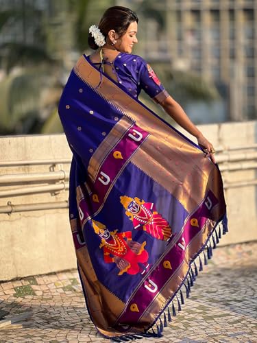 Panzora royal blue paithani silk saree – image 3