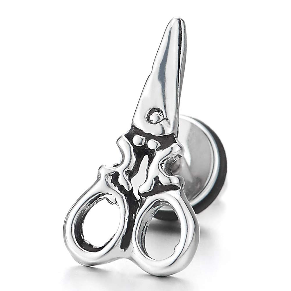Vintage Tijeras Pendientes de Hombres Mujer, Acero Inoxidable, Estilo Retro, Cierre Tornillo, 2 Piezas