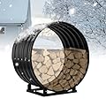 Frqianly Weather Proof Firewood Log Rack Hoop, Rust Proof Heavy Duty Round Firewood Holder for Outside, Steel Fire Wood Storage Rack for Outdoor Indoor Patio Yard Deck Porch - Black - 32 Inch