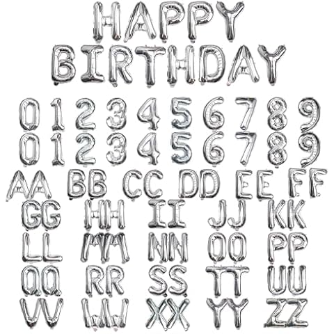 [85 PCS] 16" Sliver Letter Number Balloons, Happy Birthday & 2 Sets of A-Z 0-9, Foil Mylar Aluminum Hanging Alphabet for Graduation New Year eve Birthday Party Decorations Cover