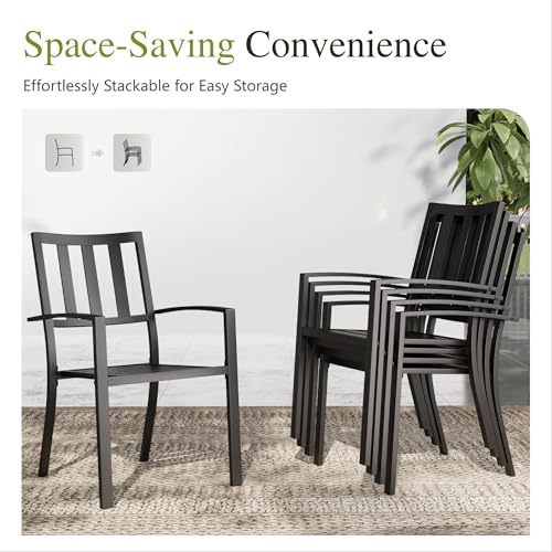 Image of Sophia & William Round Patio Table and Chairs Set, Outdoor Dining Set for 6, 7 Piece Metal Patio Furniture, 54 inch Black Table(Stripe)