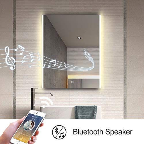 S'bagno 600 x 800 mm Illuminated LED Bathroom Mirror, with built-in Bluetooth Speaker, Dimming Function, Demister pad and Touch Sensor Switch