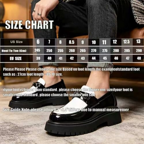 Image of XENTORD Men's Patent Leather Platform Loafers Comfort Non-Slip Lug Sole Slip-On Dress Shoes with Metal Horsebit Detail for Business Office & Casual