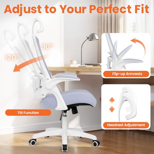 Image of NEO CHAIR Office Desk Chair Gaming Computer High Back Support Mesh Comfy Seat with Adjustable Ergonomic Headrest Lumbar Rolling Flip-up Armrests and Wheels (Purple)