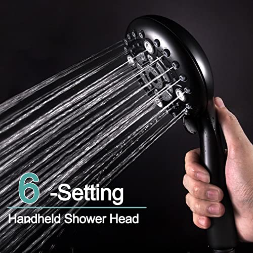 Image of SR SUN RISE 10 Inches Wall Mounted Shower System with Tub Spout Shower Tub Faucets Sets Complete Newer Model High Pressure 3-Spray Rain Shower Head and 6-Setting Handheld Combo, Matte Black