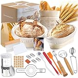 GEEKHOM Sauerteig Starter Set mit 2 Gärkorb Brot - 14-Teilige Backen Zubehör mit Gärkörbchen Rund & Oval, Sauerteigglas 650ml, Teigschaber - Sauerteigbrot Komplettset Für Anfänger