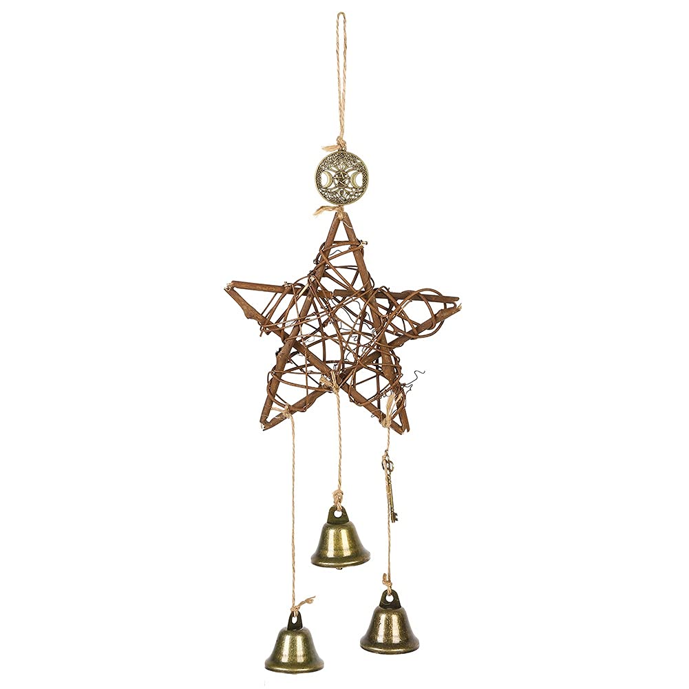 ChYoungWitch Bells Protection Door Knob Hanger Handmade Witches Bells Wreath Hanging Wind Chimes with Pentagram and Brass Bell Clear Negative Energy Witchcraft Supplies for Porch Garden Window Decor