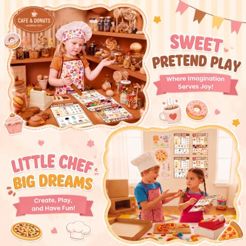 Image of Eaasty 12 Pack Kids Pretend Play Notepads 4x12 Inch,Food | 6 Career Themes Dental Police Vet Makeup Restaurant, 40 Pages per Notepad for Toddlers Imaginative Activity and Learning