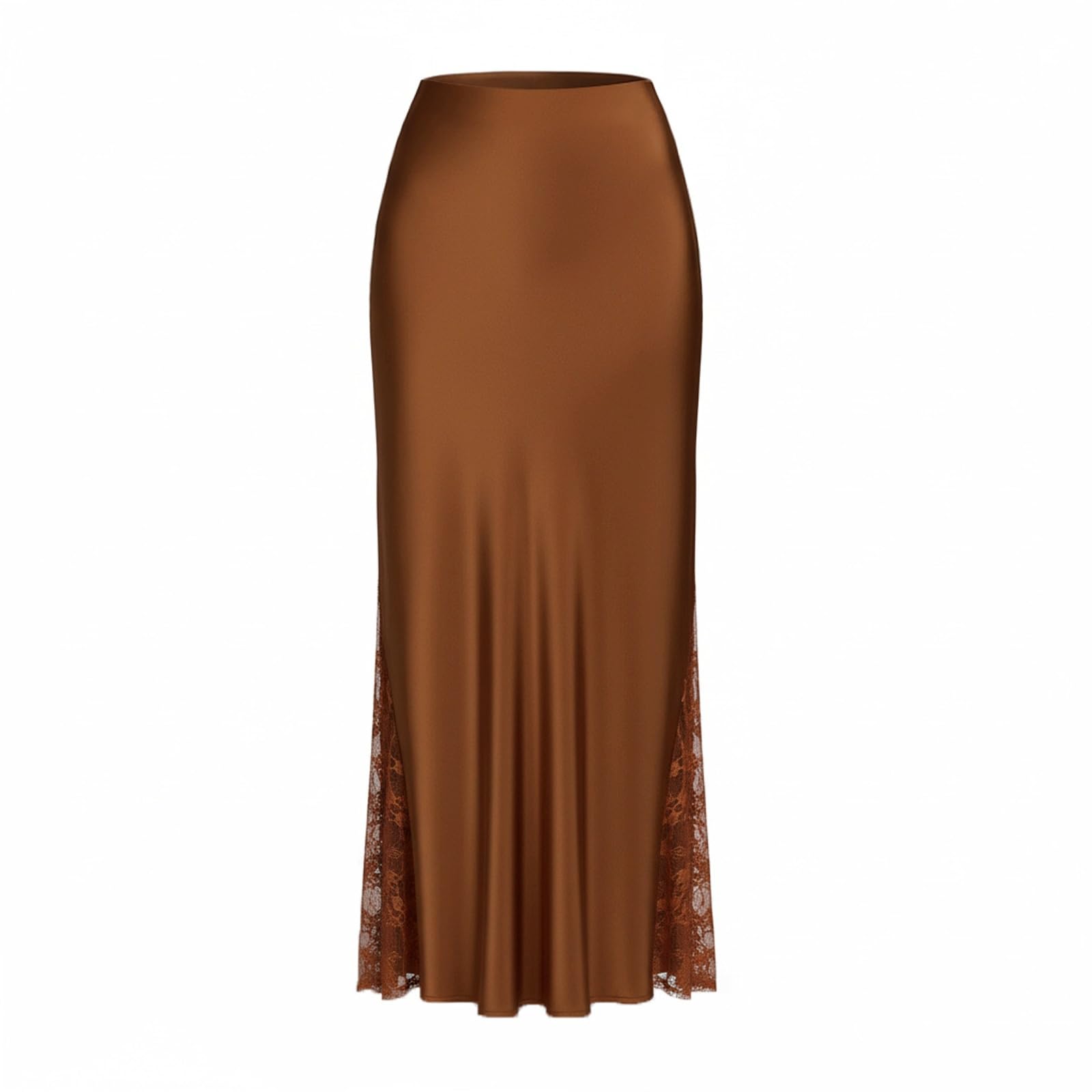 DUddTTW Midi Long Skirt High Waisted Elastic Women's Maxi Skirts A-Line(Brown,Lagre)