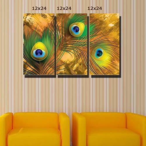 Peacock Feathers Canvas Mural, Canvas Wall décor, Gift a 3 Piece Ready