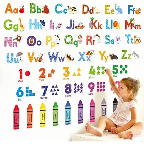 DECOWALL DS-8044 Animal Alphabet Numbers Colour Decals Stickers Cover