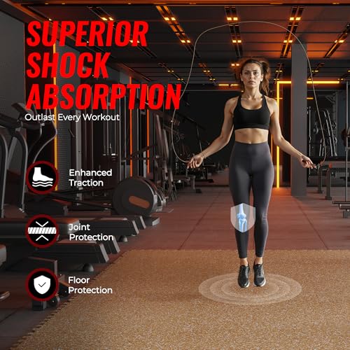 Image of SUPERJARE 0.79'' Extra-Thick Exercise Equipment Mats, 12 Pcs 48 Sq Ft Rubber Top Floor Tiles with High Density EVA Foam, Interlocking Gym Flooring for Home Gym, Workout Mat, Wood