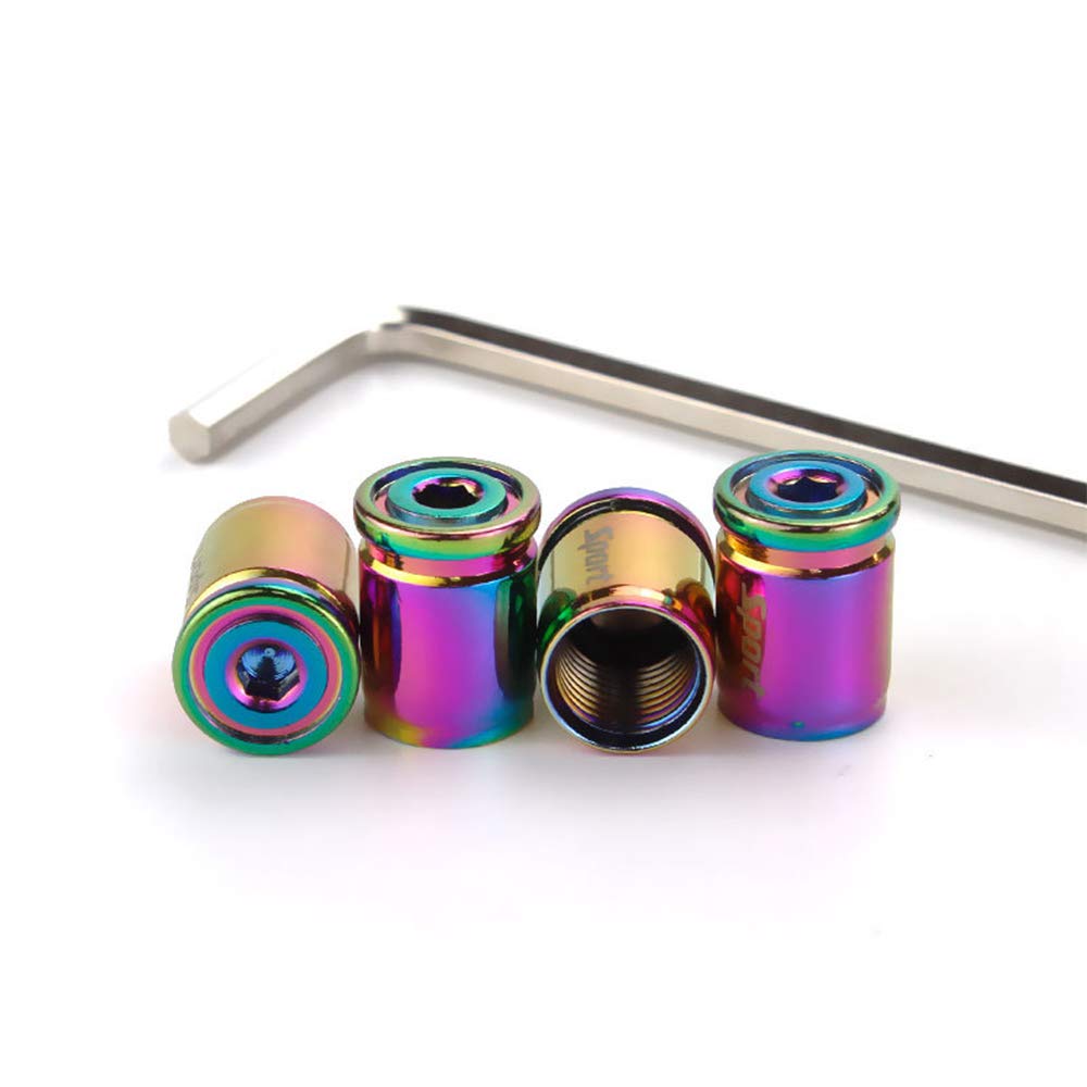 LEIWOOR New Anti-Theft 4Pcs Valve Cap Creative Tire Cap Sport Modification Universal Metal Tire Mouth Valve Core Cap (Multicolor)