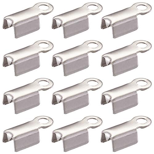 Pandahall 100pcs Stainless Steel Fold Over Crimp Cord Ends Leather Clamp End Tips Stopper Connector 9.5x4x3mm for Jewelry Making