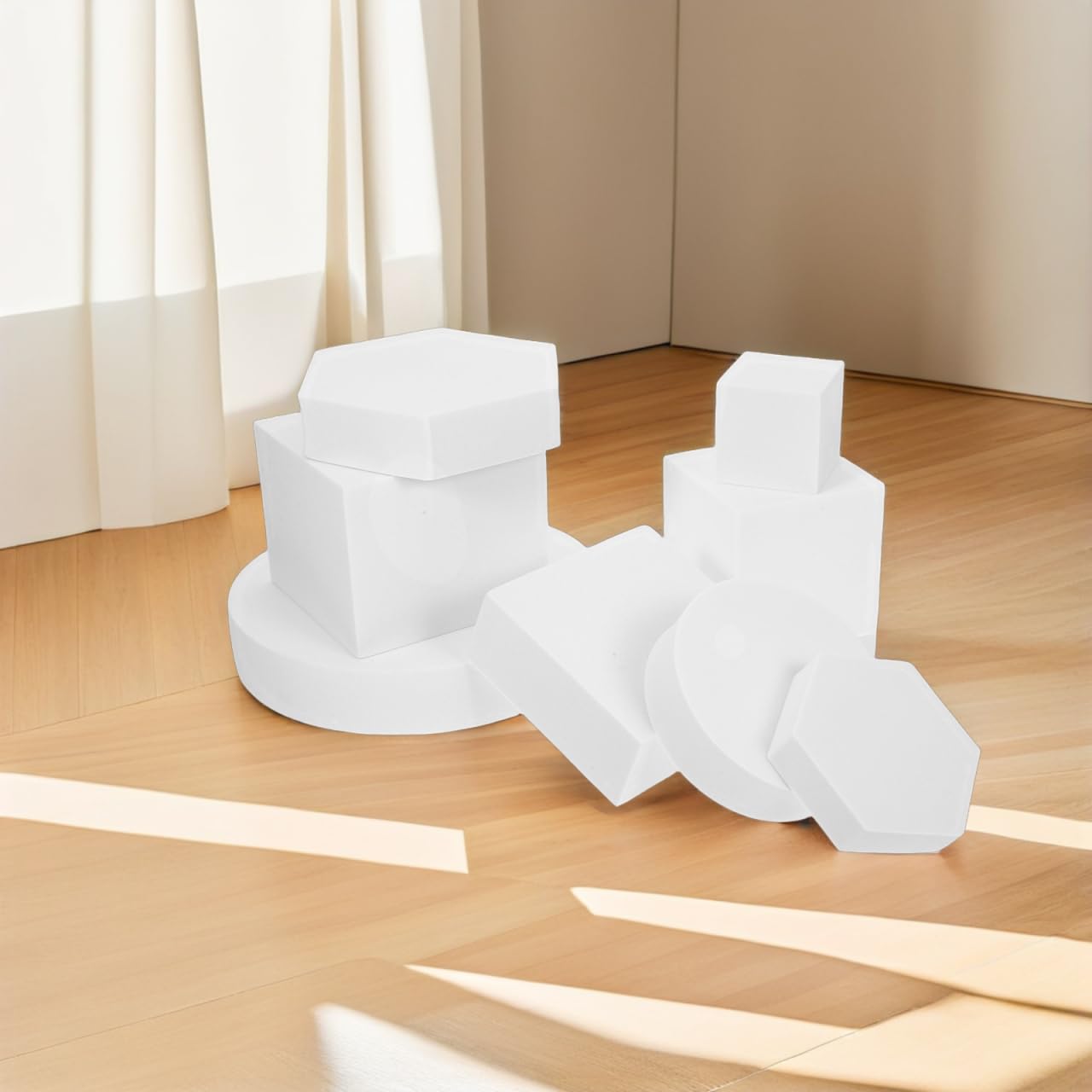STOBAZA Set 8 Cubi Geometrici in Schiuma Bianchi Per Fotografia Accessori Leggeri Per Props Gioielli Cosmetici Decorazione Studio Fotografico