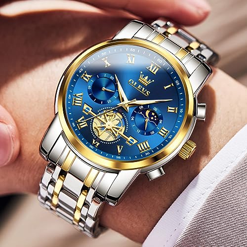 Image of OLEVS Mens Watches Waterproof Stainless Steel Adjustable Bracelet Watch Quartz Analog Watch for Men Fashion Business Classic Mens's Wrist watch's Casual Watches Gold /Blue /Black /White /Face /Dial