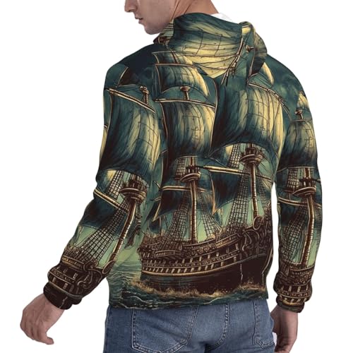 Men's Fleece Pullover Hoodie Long Sleeve Hooded Nautical Vintage Sailing Pirate Ship Sweatshirt Casual Shirts With Pockets Medium Black4