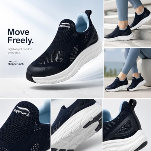 Image of SHAPECRUNCH ArchWalk Men /Women Slip-On Sneakers, Navy Blue, Mesh Upper, Arch Support, Cushioned, Lightweight Walking Shoes