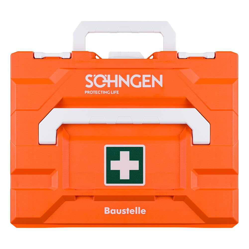 SÖHNGEN® Erste-Hilfe-Koffer metaBOX Baustelle, orange, stapelbar, DIN 13157, Art.-Nr. 390250 | Verbandskasten | Notfallkoffer | Erste Hilfe Kasten