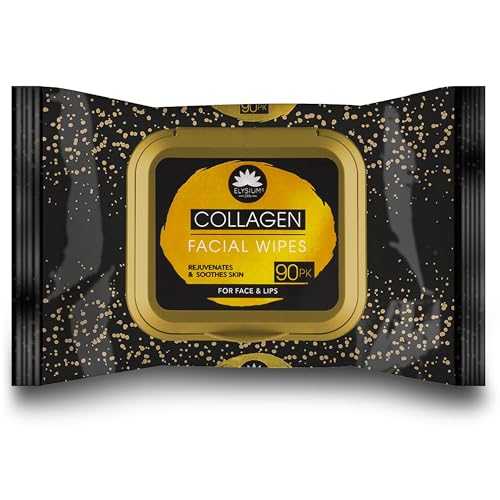 HiFEN® Collagen Infused Facial Wipes, 3Pack Daily Aloe Vera Extract Rejuvenate Soothe Moisturising Skin Wipes for Face and Lips, Removes Makeup & Impurities 90 Count (3 Pack of 30)