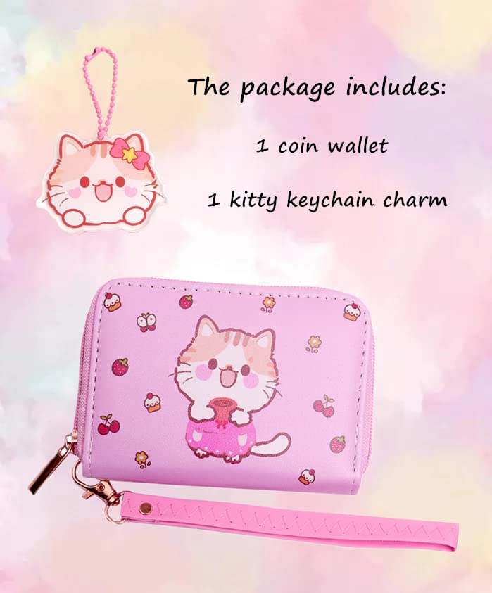 Image of AACKS Little Girls Coin Purse Kids Small Wallet for Teens Women Mini Coin Pouches with Strap Cute Cartoon Card Holder Cat Kitty Panda Unicorn