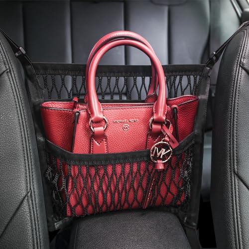 Car Organizer Between Front Seats Purse Holder Dog Barrier Mesh Net Bag