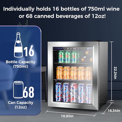 Image of COWSAR 1.7 Cu Ft Beverage Refrigerator and Mini Fridge Cooler - 68 Can Capacity, Glass Door, Quiet Operation, LED Temperature Control, Holds 16 Wine Bottles for Bar, Home, Office
