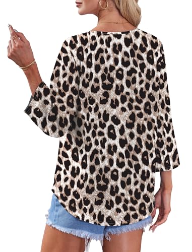 Image of OFEEFAN Button Down Shirts for Women 3 /4 Length Sleeve Tops V Neck Blouses Business Casual Outfits Loose Fit