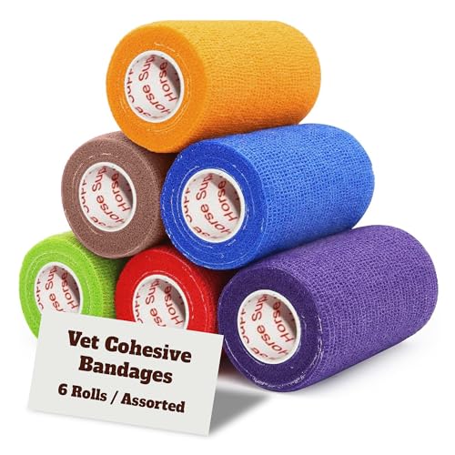 Image of Premium Bullk Self Adhesive Bandage Wrap - Non-Woven Elastic Cohesive Vet Tape for Wounds, Strains & Sprains - Athletic Tape & Self Adhering Bandage for Wounds, 6 Rolls, 4 Inch by Prairie Horse Supply