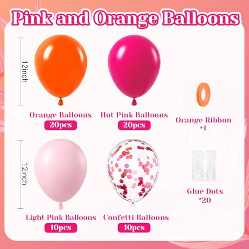 Image of BAUANOOY Pink and Orange Balloons, 60pcs 12 Inch Pink and Orange Party Decorations with Confetti Balloons for Bachelorette Tropical Luau Party Engagement Birthday Party Decorations