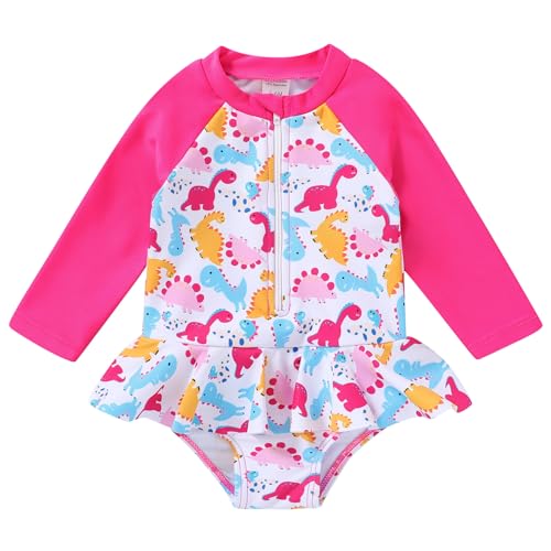 Image of YOUNGER TREE Baby Swimsuit Girl Long Sleeve Ruffle Zipper Rash Guard Infant One Piece Swimwear Toddler Bathing Suit Girl
