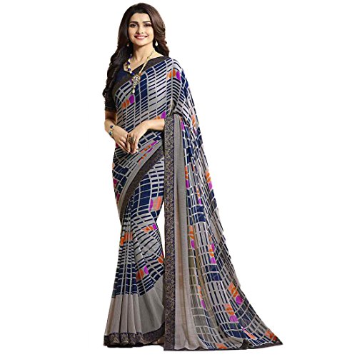 Image of RAJESHWAR FASHION WITH RF Women's Printed Georgette Sarees For Women With Jacquard Work Lace Border & Blouse Piece(Yellow Multicolored Free Size 6.30 Mtr)