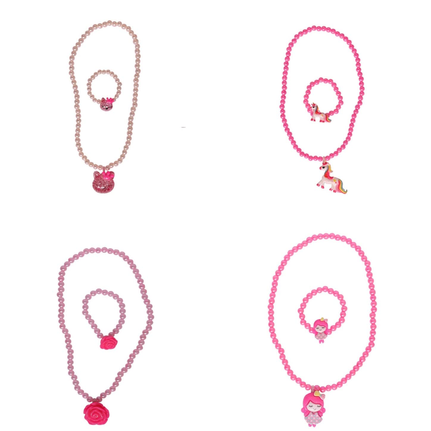 4 Seasons Girls Cartoon Pearl Necklace Bracelet and Ring Jewellery Set for Princess Fans Pack of 4 set (B096YCV92Z) Amazon Price History, Amazon Price Tracker