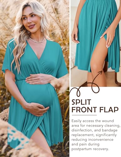 Image of Ekouaer 3 in 1 Labor and Delivery Gown for Hospital Short Sleeve Maternity Nursing Dress Nightgown Postpartum Sleepwear