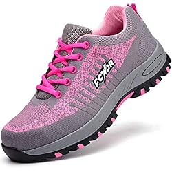 Calzado De Seguridad Femenino SROTER Unisex Zapatillas de Seguridad con Puntera de Acero Hombre Mujer Zapatos de Trabajo Transpirables Antideslizante Ligeras Comodas Zapatillas de Senderismo (EU 40, 03 Rosa)