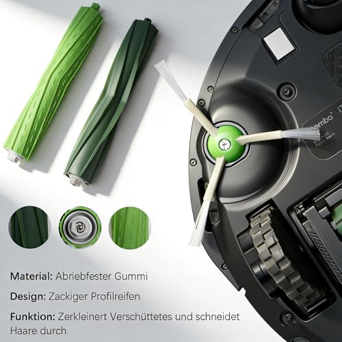 26 Ersatzteile für iRobot Roomba i7 i7+ i3 i3+ i4 i4+ i6 i6+ i8 i8+ j7 j7+/Plus E5 E6 E7 Roboter-Staubsaugerzubehör, 2 Gummiwalzenbürsten für verschiedene Oberflächen, 8 Filter, 8 Seitenbürsten, 8