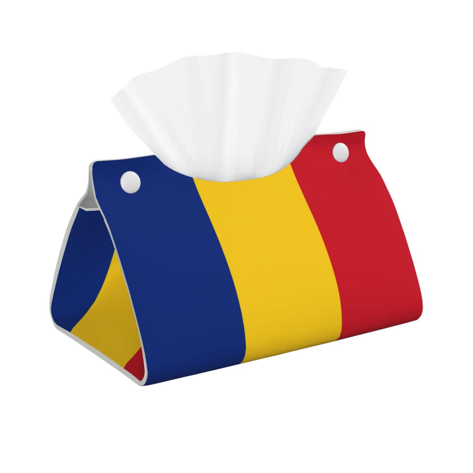 Flag of Romania Print Long Tissue Box Cover Holder Foldable Leather Organizer for Vanity, Nightstand, Desk & Bathroom