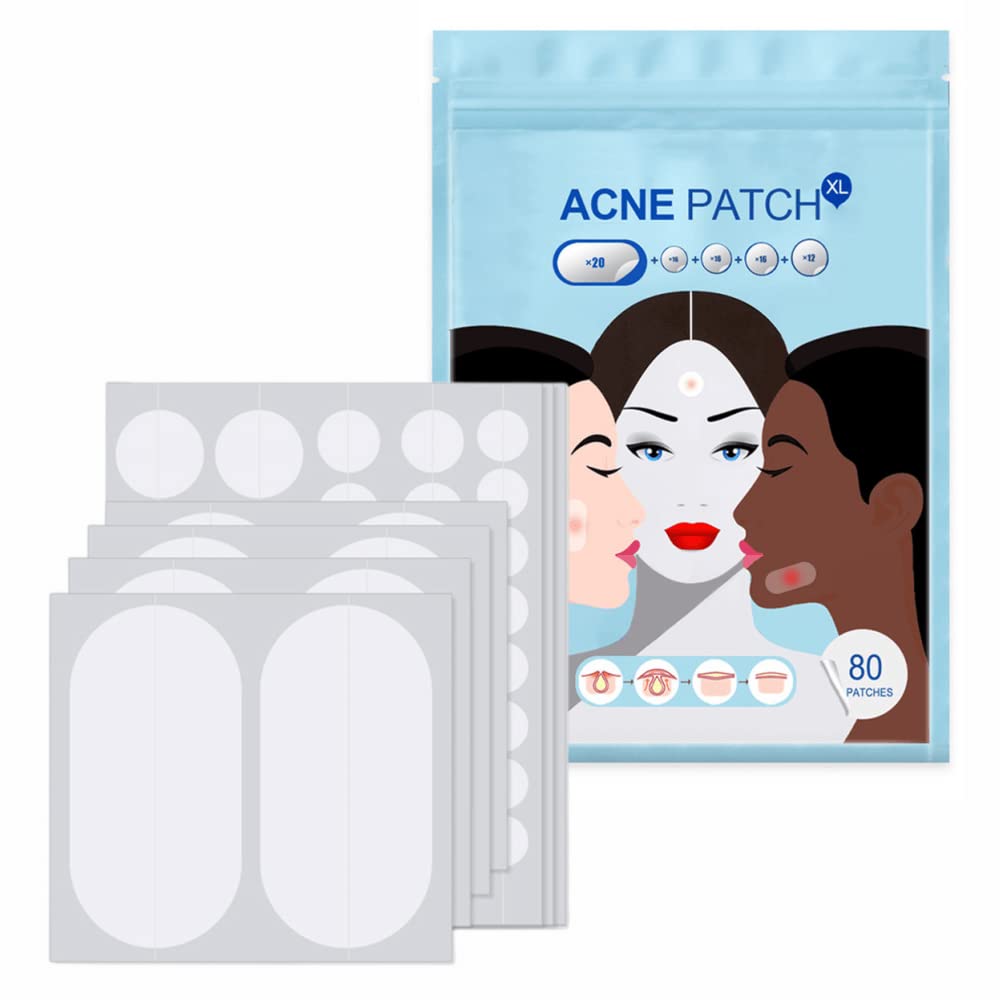 80 PCS Acne Pimple Patches - Invisible Skin Patches for Zit Breakouts, Effectively Relieve Common Face, Chin or Body Acne Spots