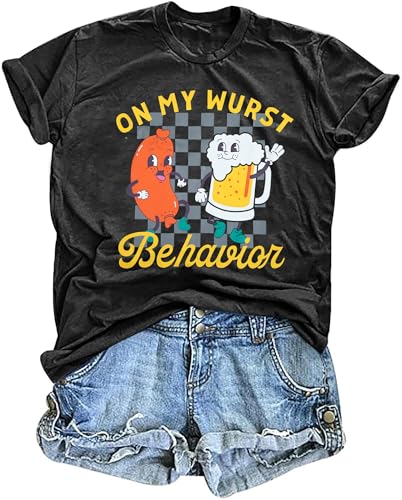 German Oktoberfest Shirt Women Funny Oktoberfest Group Shirts Let's Get Schnitzel Faced Short Sleeve Tee Tops