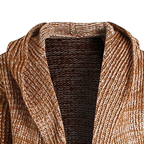 Men's Ruffle Shawl Collar Open Front Cardigan Casual Hooded Long Cardigan Ribbed Knit Sweater With Pockets4