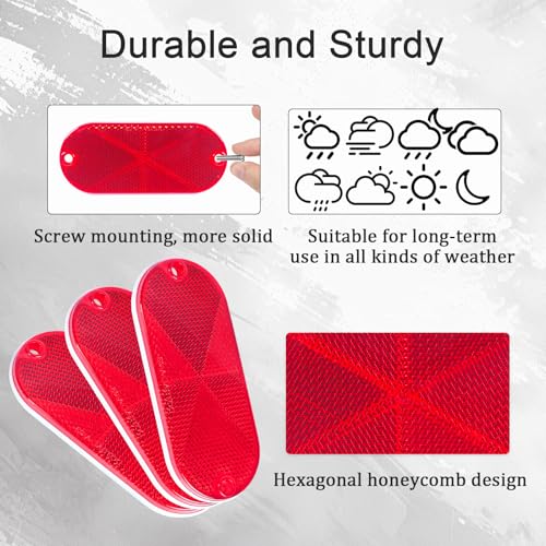 Image of 10 Pack 4.5 Inch Red Screw on Reflectors, DOT SAE Approval Road Safety Fence Gate Posts Rear Reflectors for Mailboxes Driveway Trailer Caravan Tunnels Truck Tractor Boat Lorry Motorcycle